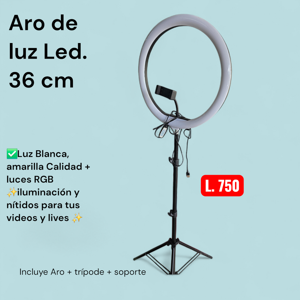 Aro de Luz LED RGB de 36 cm con tripode - Smart Accesorios